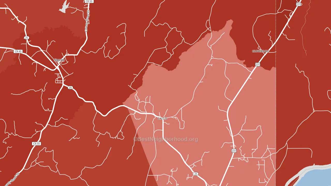 Calcis, AL block-group political-lean map