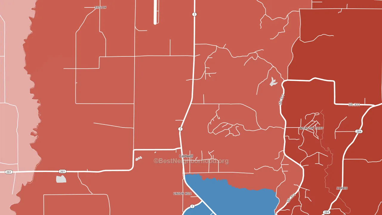Caldwell, AR block-group political-lean map