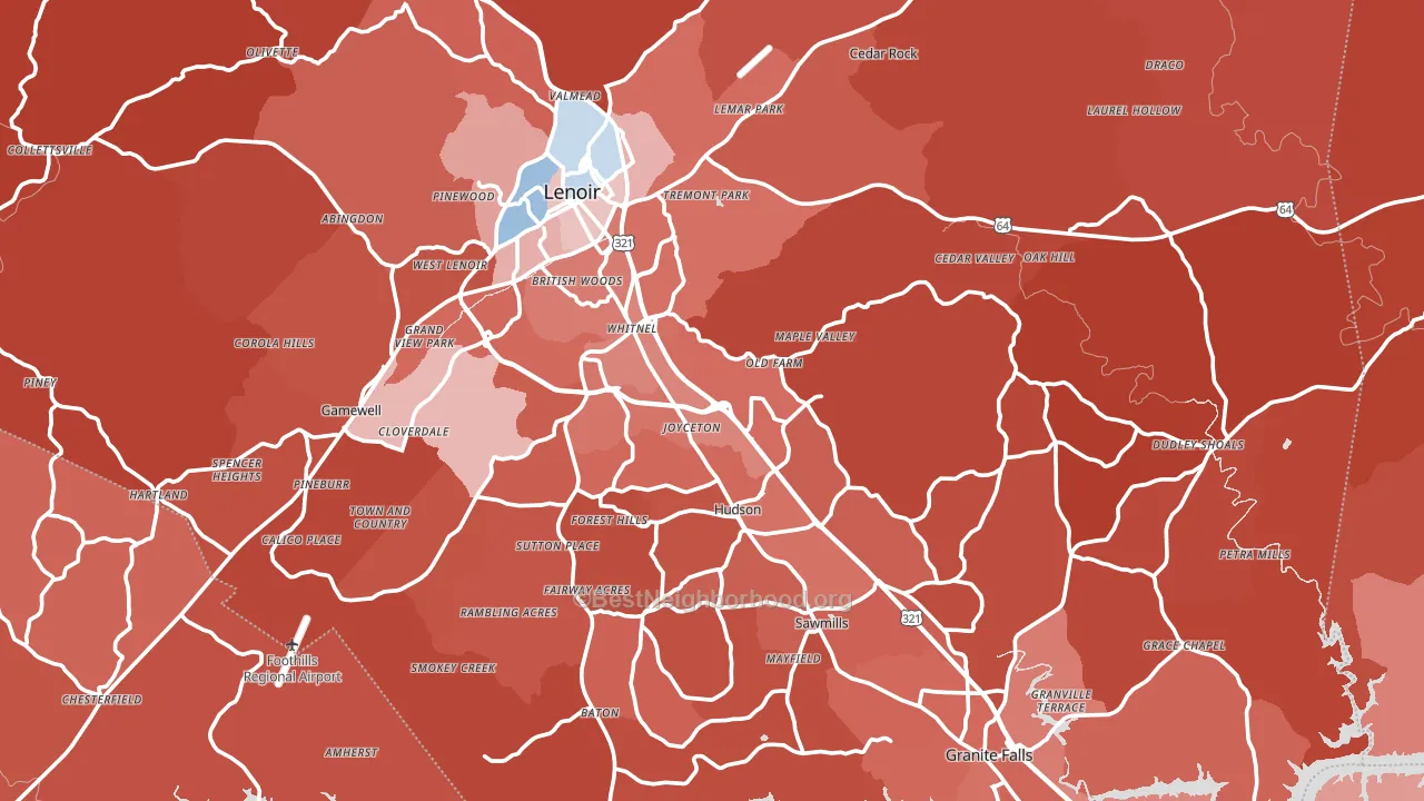 Caldwell County, NC block-group political-lean map