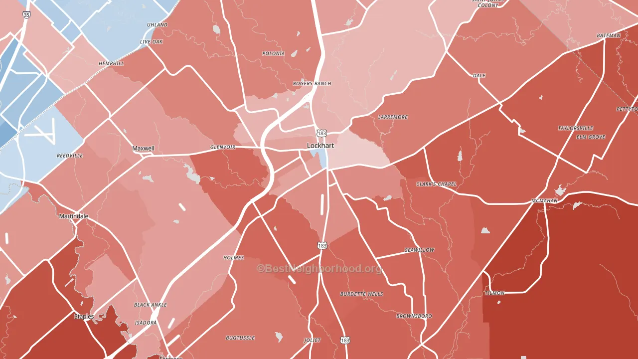 Caldwell County, TX block-group political-lean map