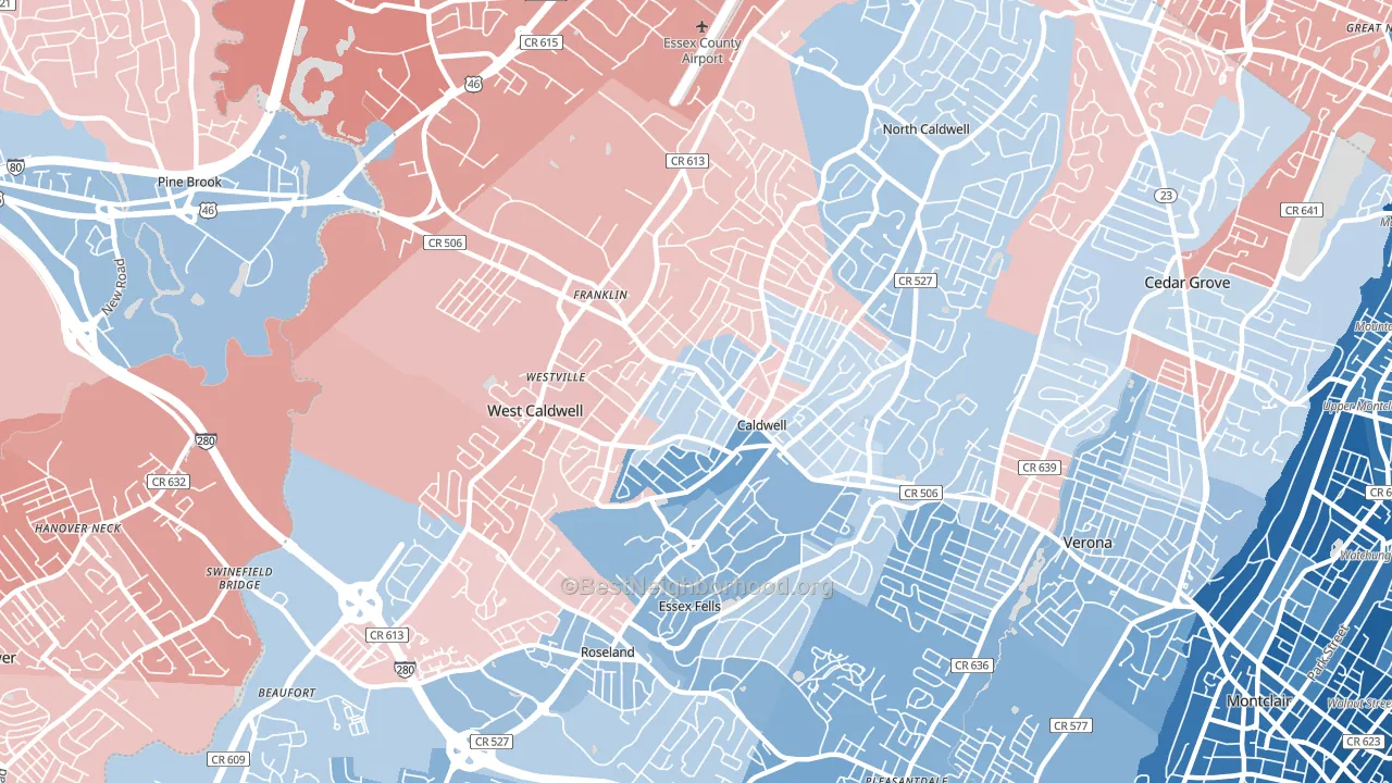 Caldwell, NJ block-group political-lean map