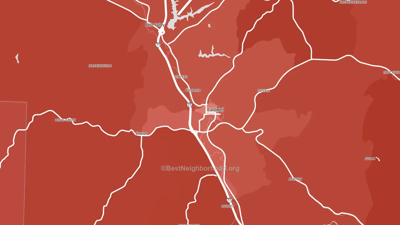 Caldwell, OH block-group political-lean map