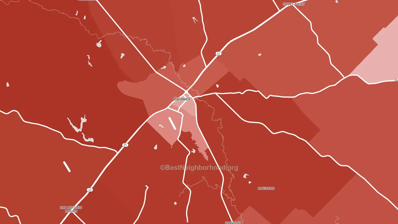 Caldwell, TX block-group political-lean map