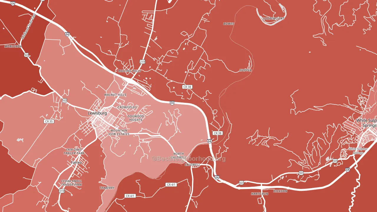 Caldwell, WV block-group political-lean map