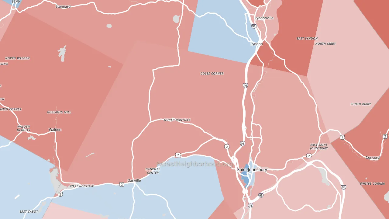 Caledonia County, VT block-group political-lean map