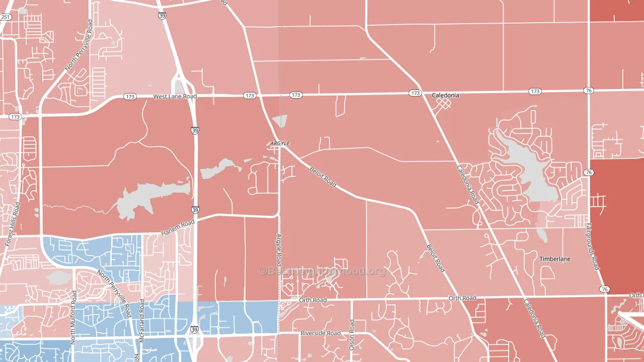 Caledonia, IL block-group political-lean map