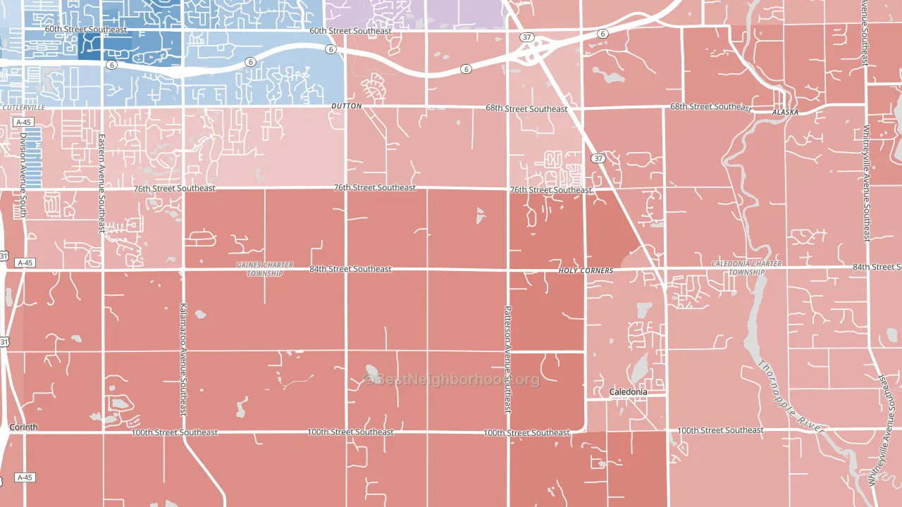 Caledonia, MI block-group political-lean map