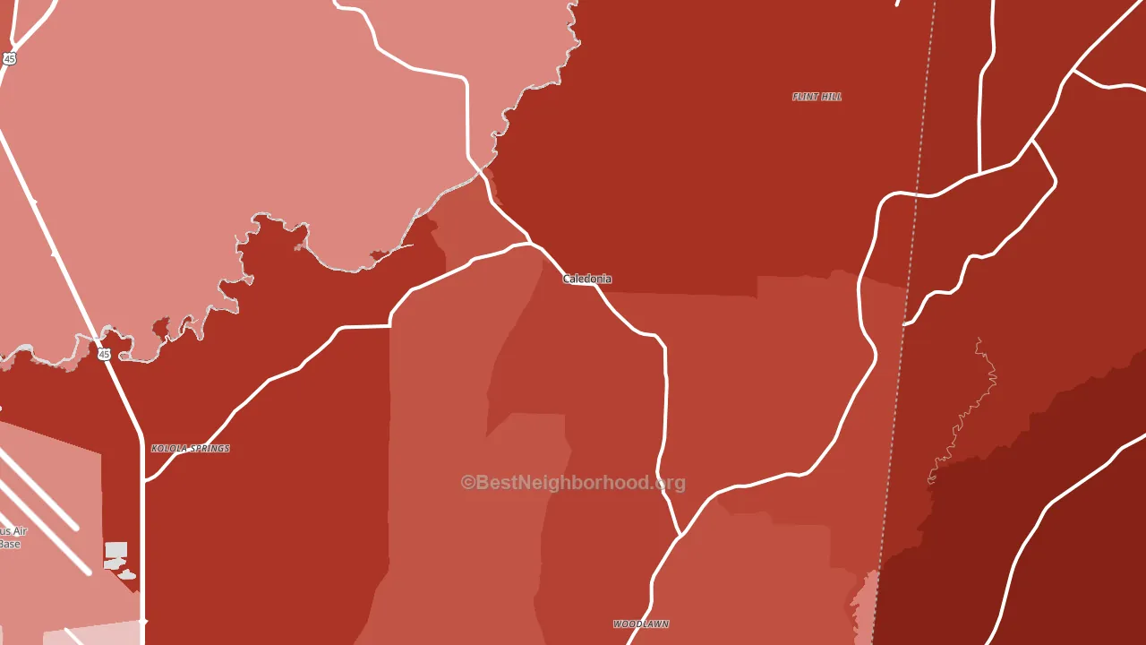 Caledonia, MS block-group political-lean map
