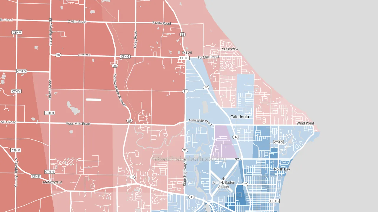Caledonia, WI block-group political-lean map