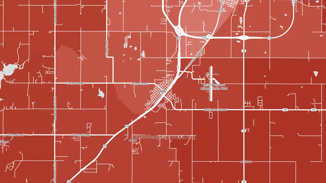 Calera, OK block-group political-lean map
