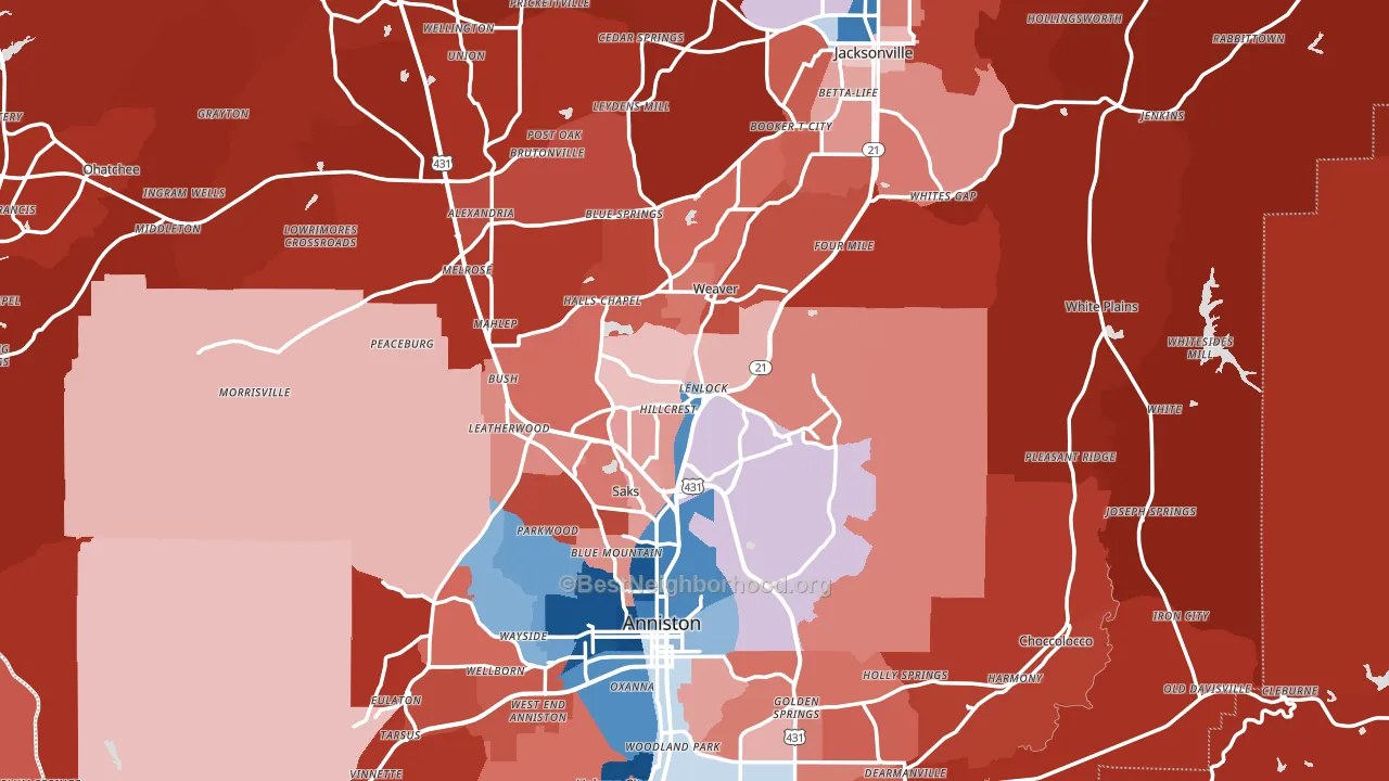 Calhoun County, AL block-group political-lean map