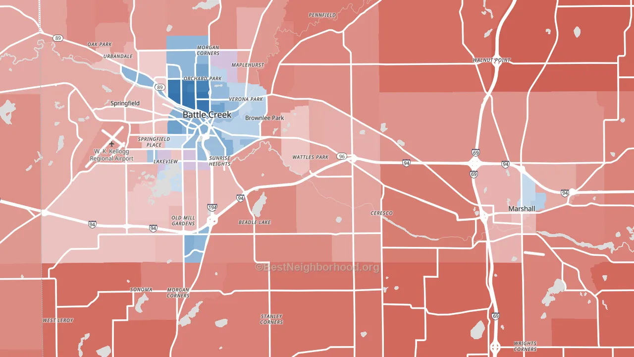 Calhoun County, MI block-group political-lean map