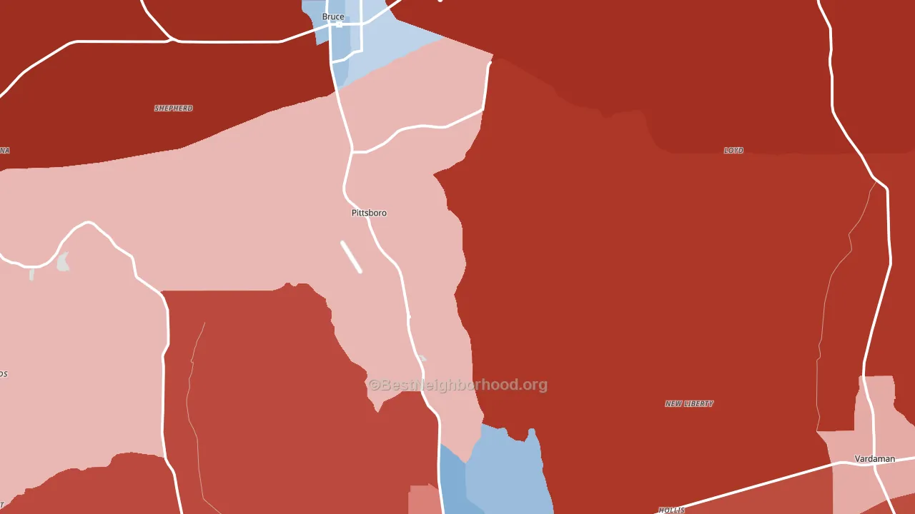 Calhoun County, MS block-group political-lean map