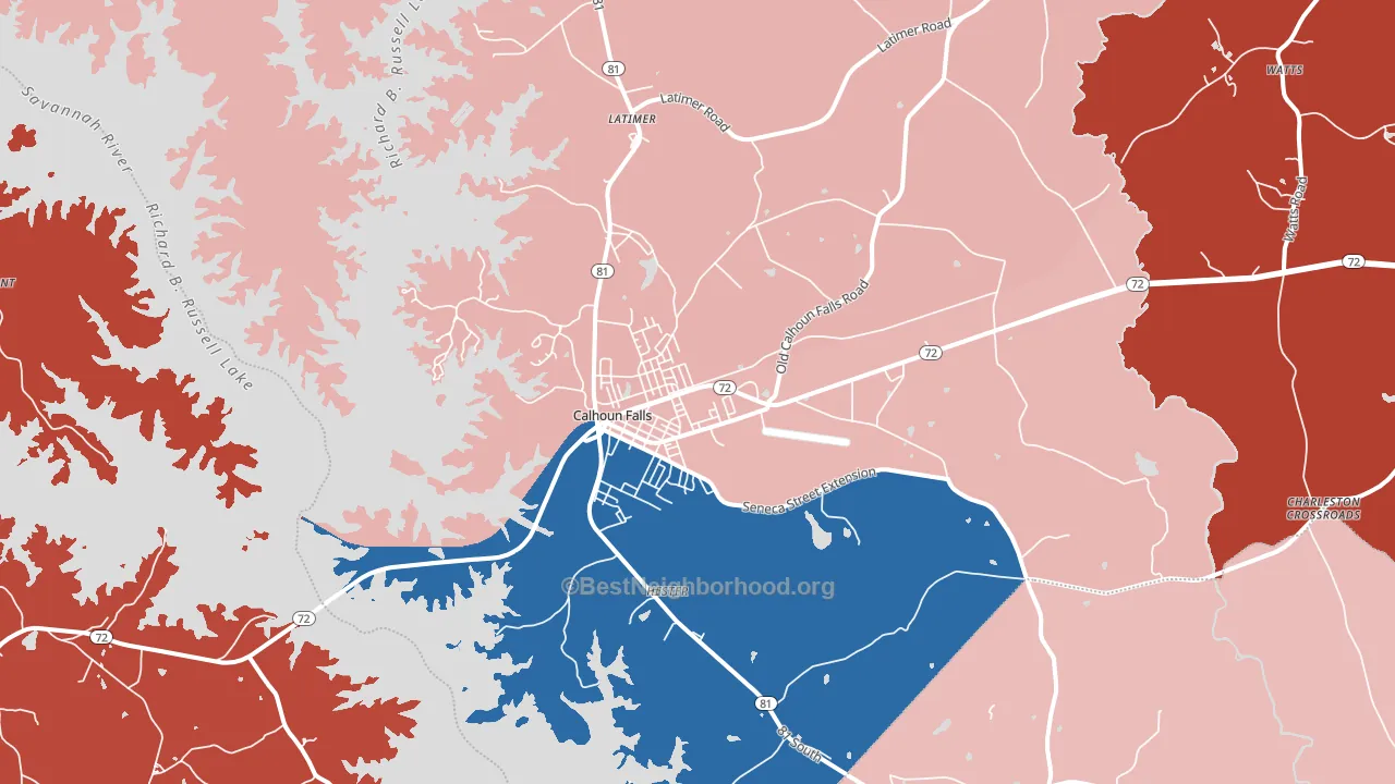 Calhoun Falls, SC block-group political-lean map