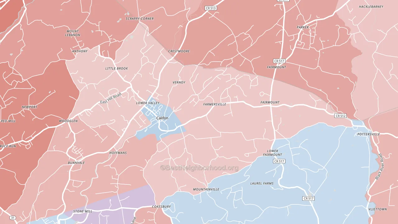 Califon, NJ block-group political-lean map