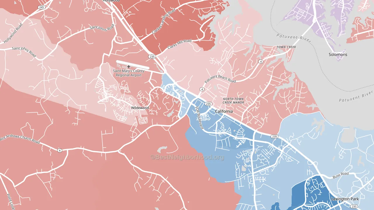 California, MD block-group political-lean map