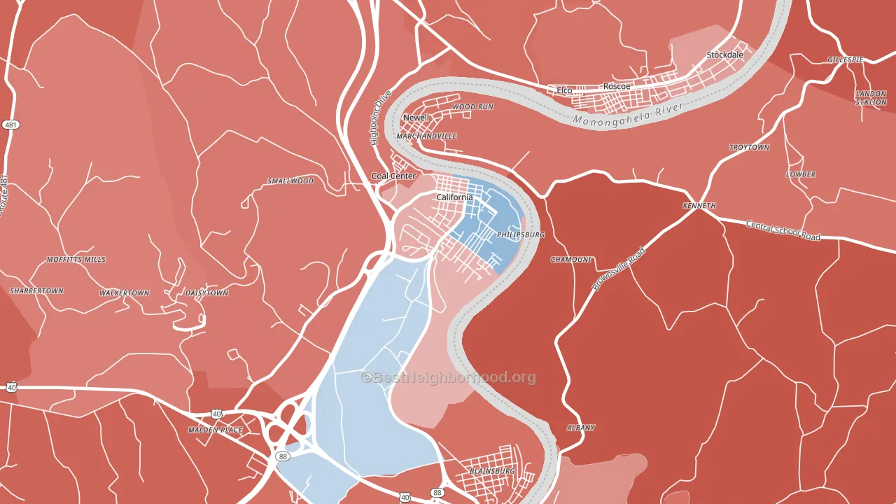 California, PA block-group political-lean map