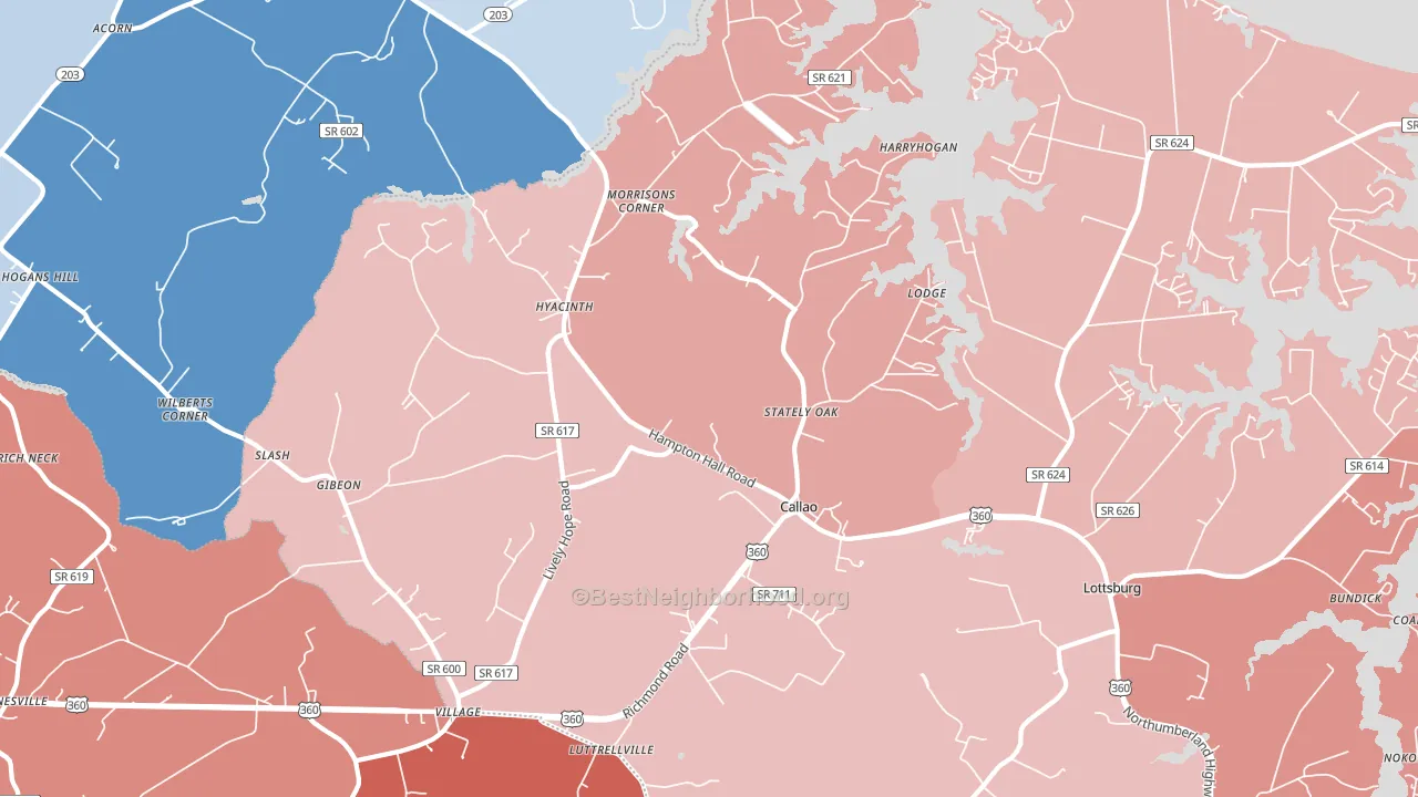 Callao, VA block-group political-lean map
