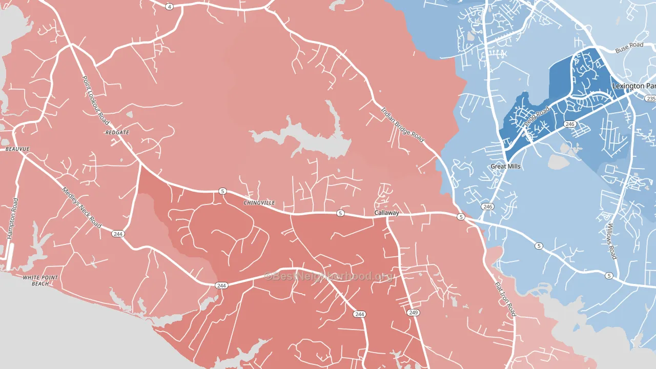 Callaway, MD block-group political-lean map