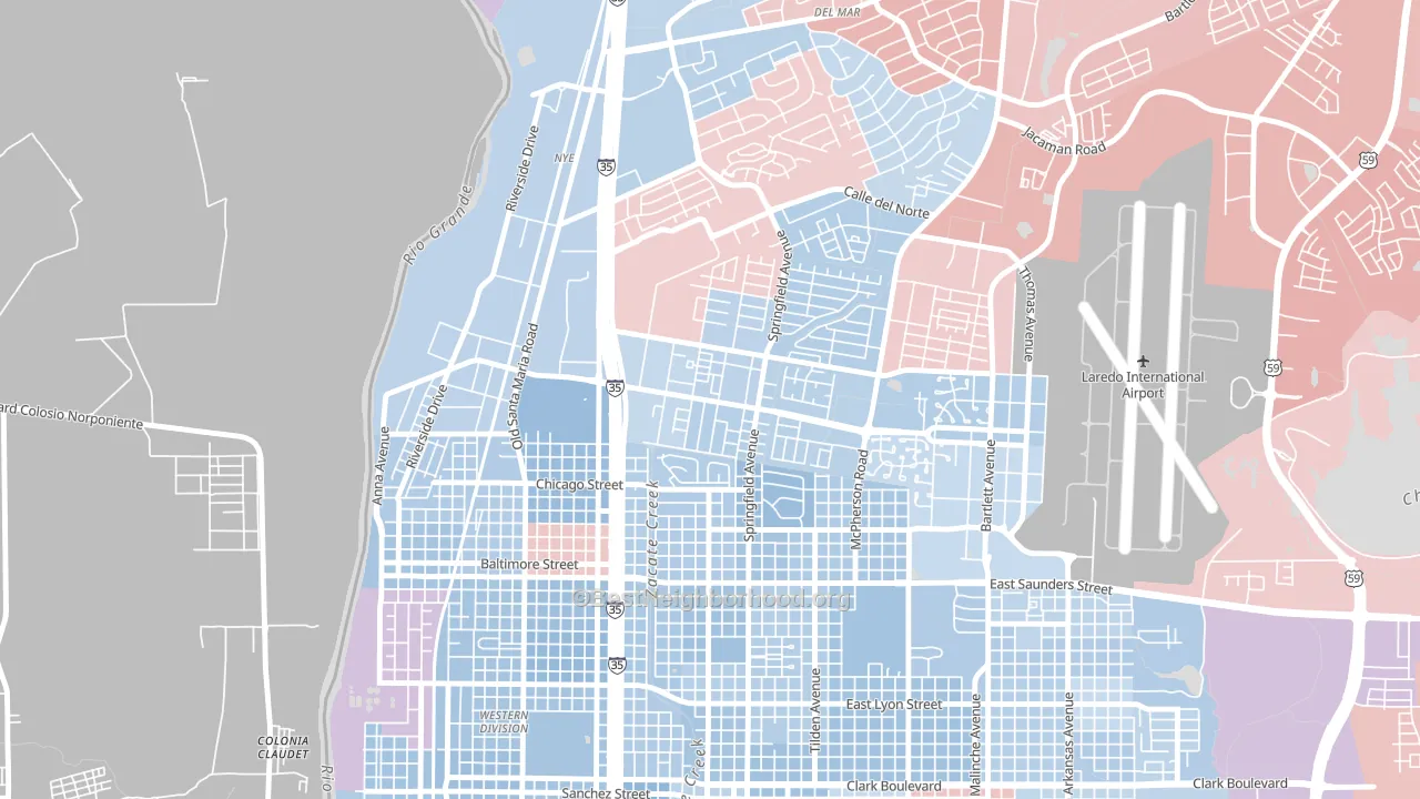 Calton Gardens, Laredo, TX block-group political-lean map