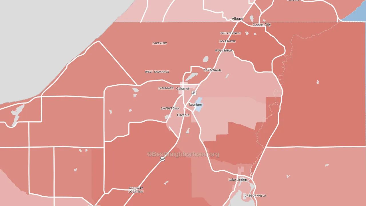 Calumet, MI block-group political-lean map