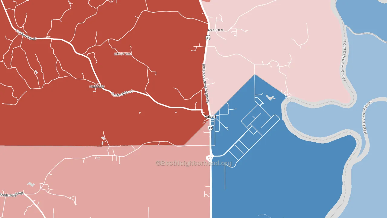 Calvert, AL block-group political-lean map