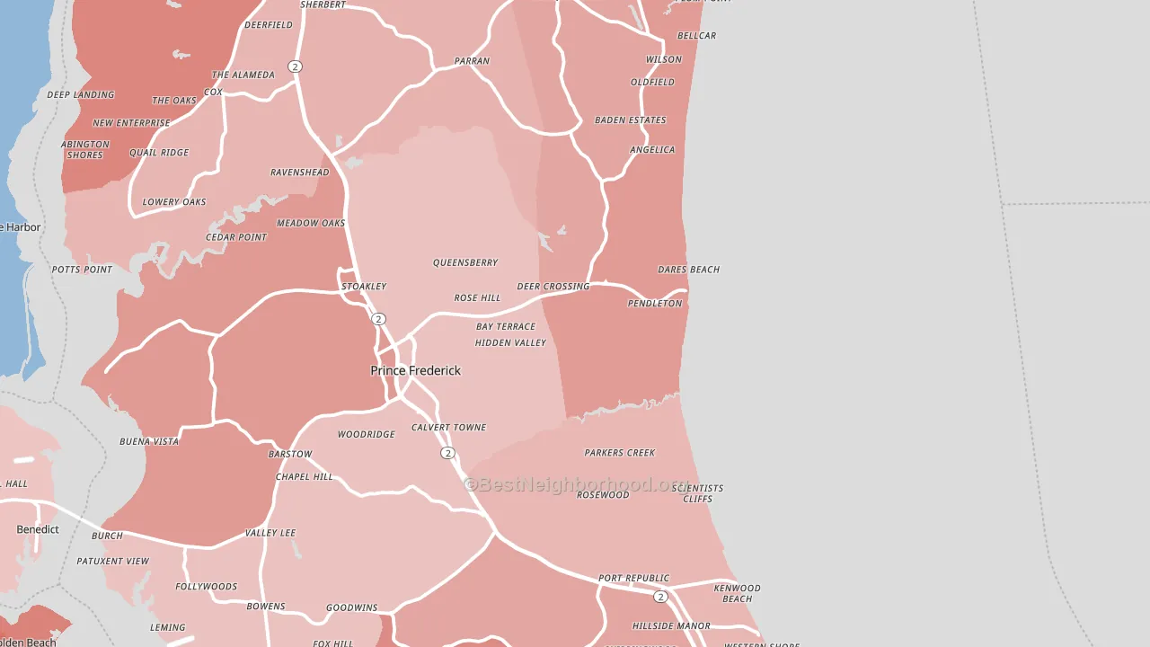Calvert County, MD block-group political-lean map