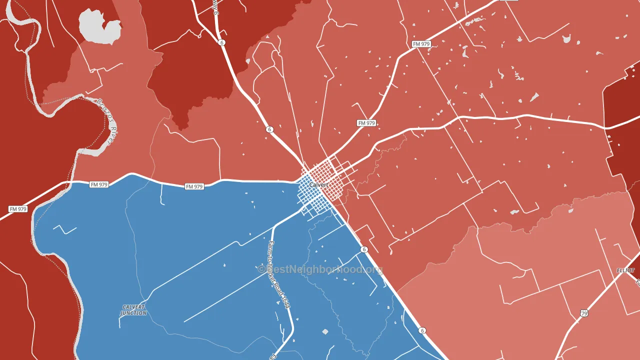 Calvert, TX block-group political-lean map