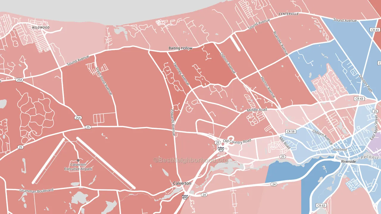 Calverton, NY block-group political-lean map