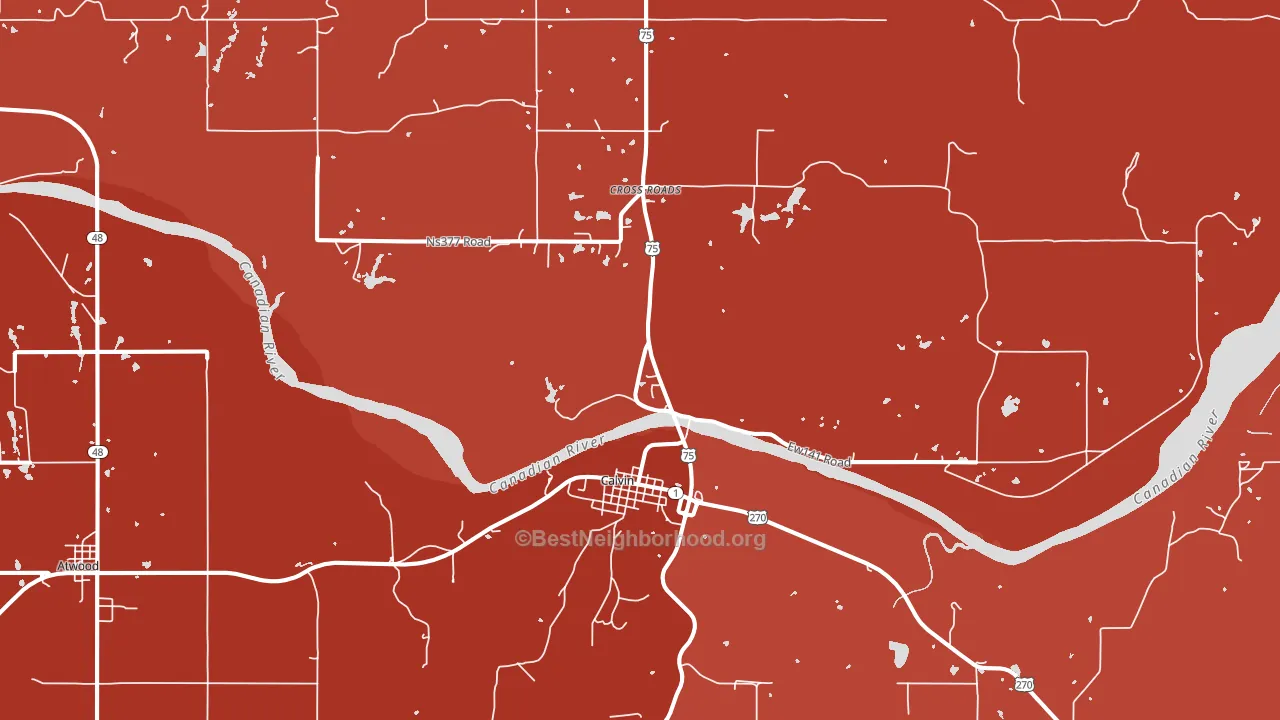Calvin, OK block-group political-lean map