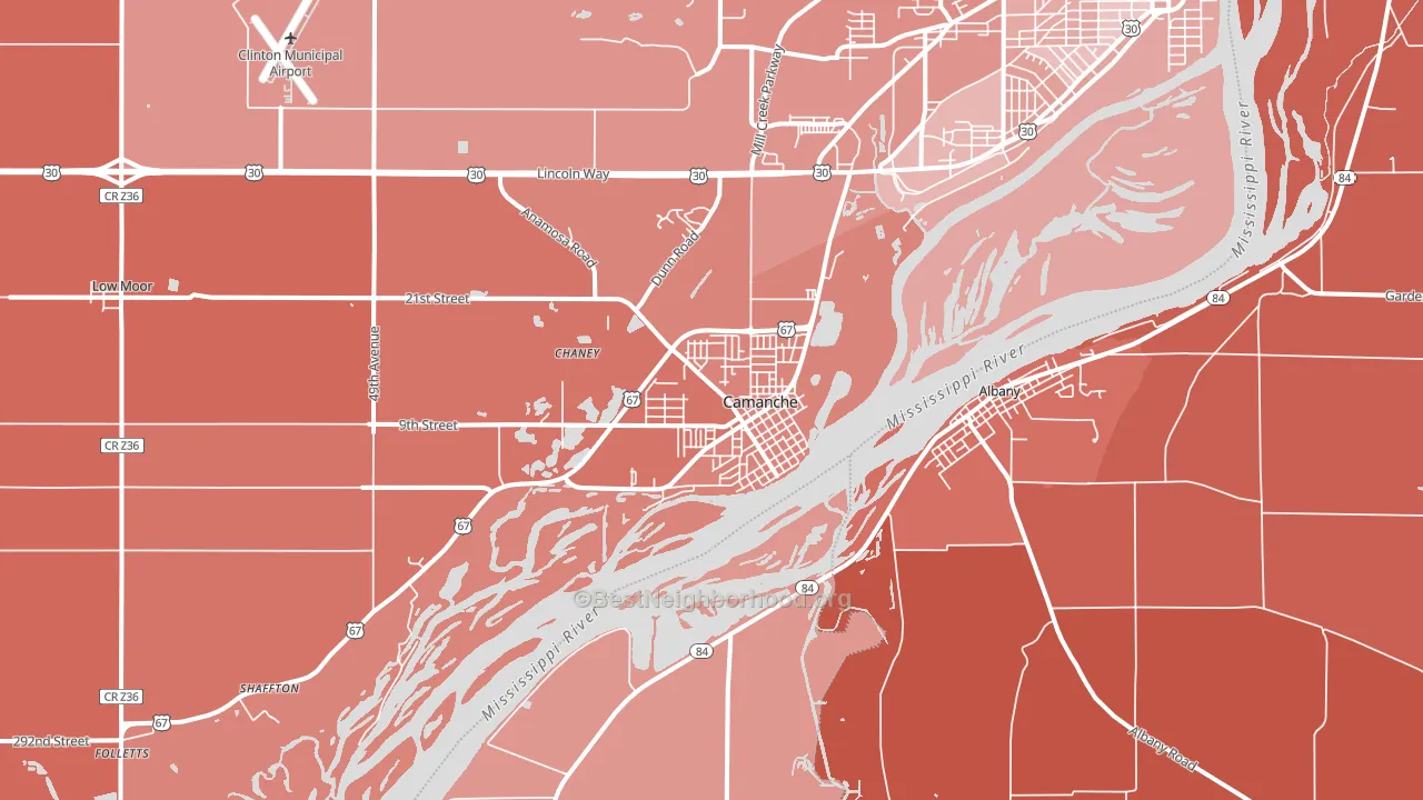 Camanche, IA block-group political-lean map