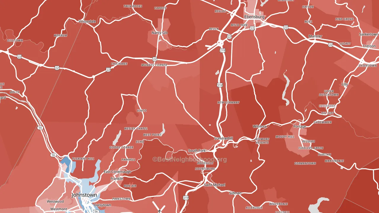 Cambria County, PA block-group political-lean map