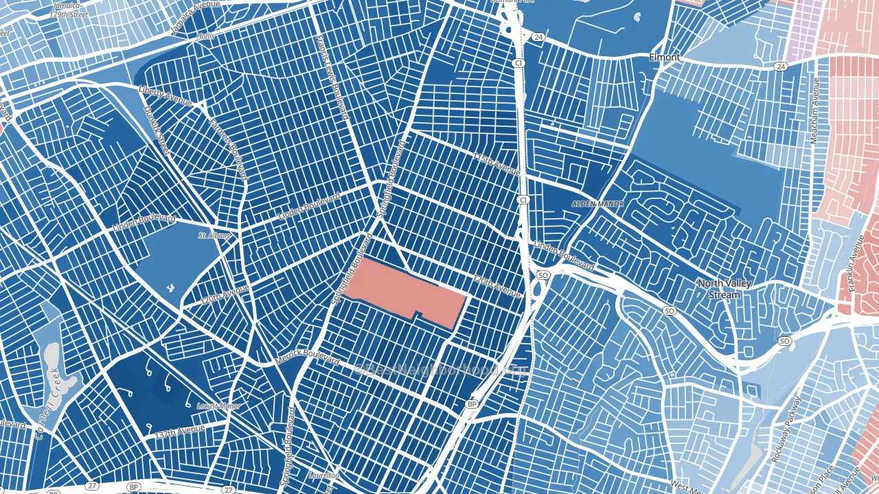 Cambria Heights, Queens, NY block-group political-lean map