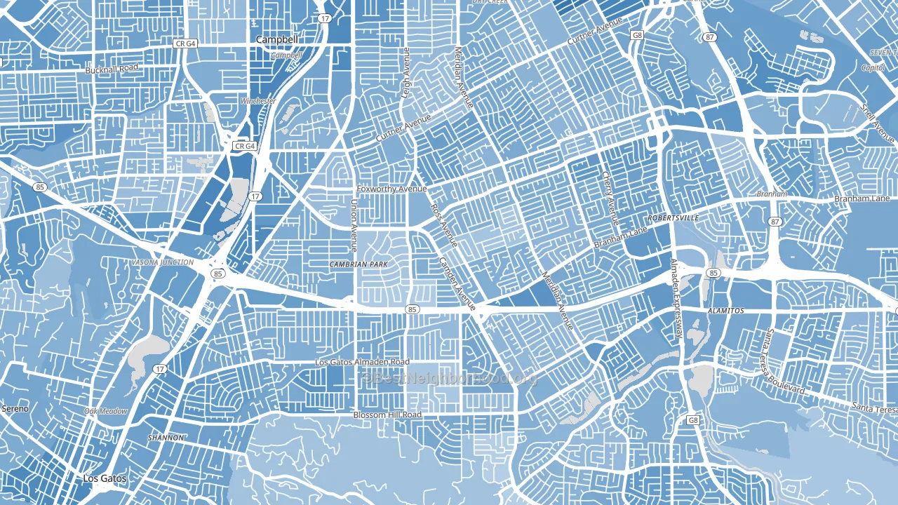 Cambrian Park, San Jose, CA block-group political-lean map