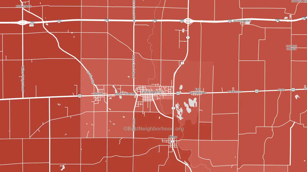 Cambridge City, IN block-group political-lean map