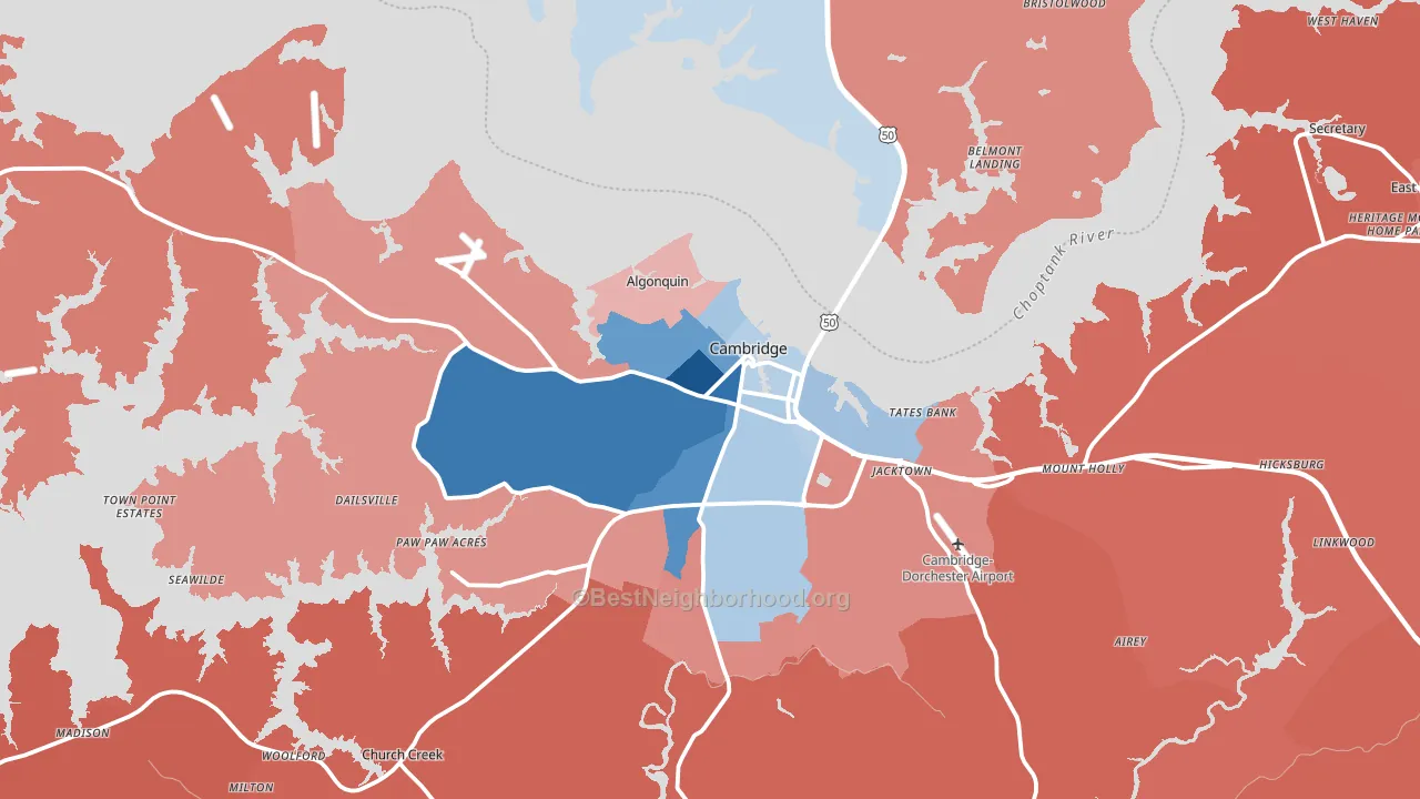 Cambridge, MD block-group political-lean map