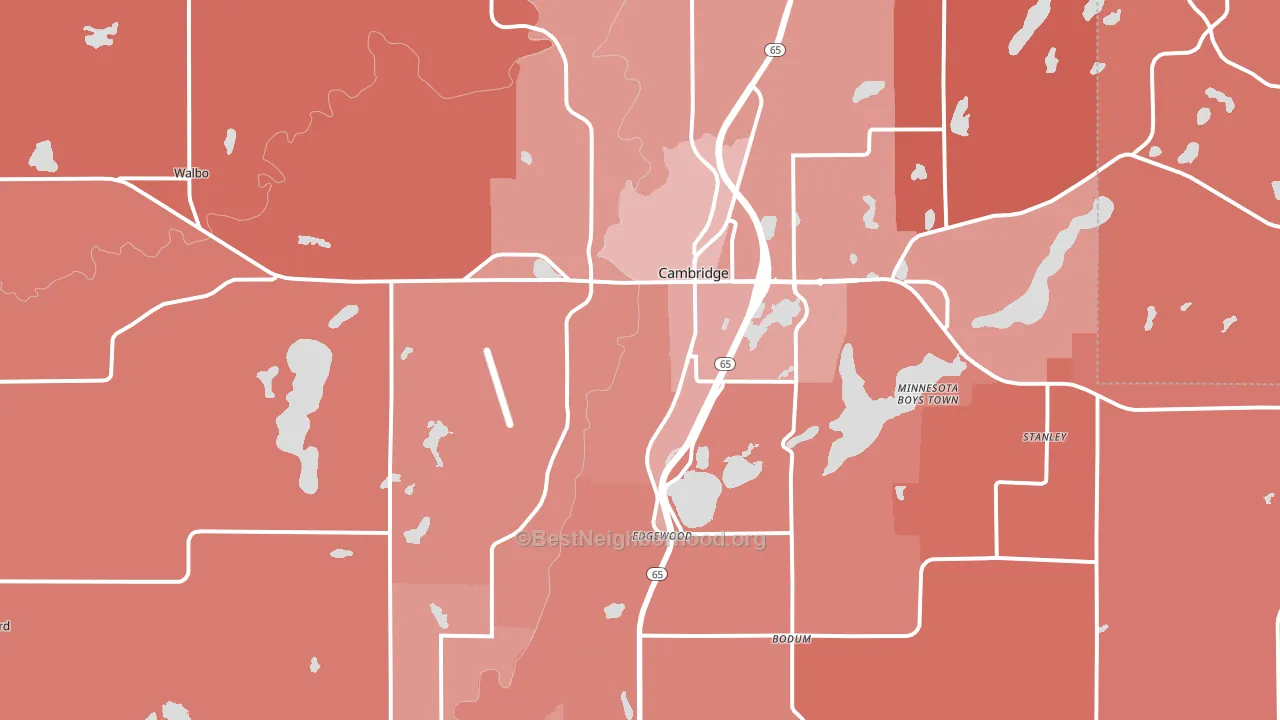 Cambridge, MN block-group political-lean map