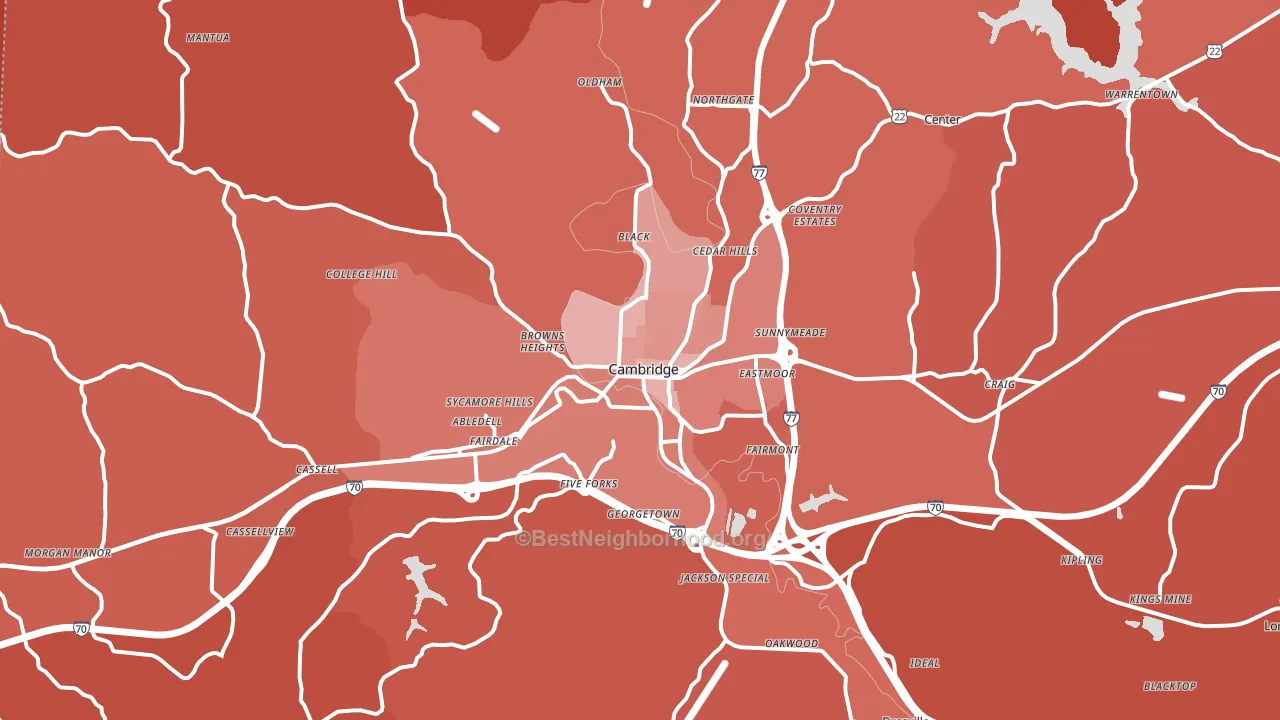 Cambridge, OH block-group political-lean map