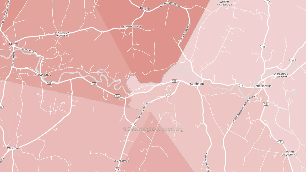 Cambridge, VT block-group political-lean map