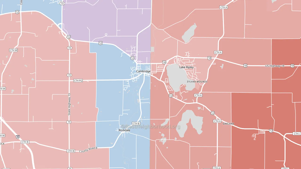 Cambridge, WI block-group political-lean map