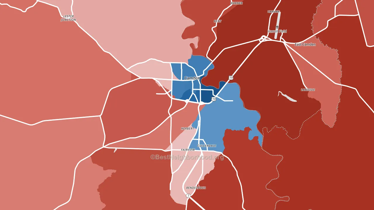 Camden, AR block-group political-lean map