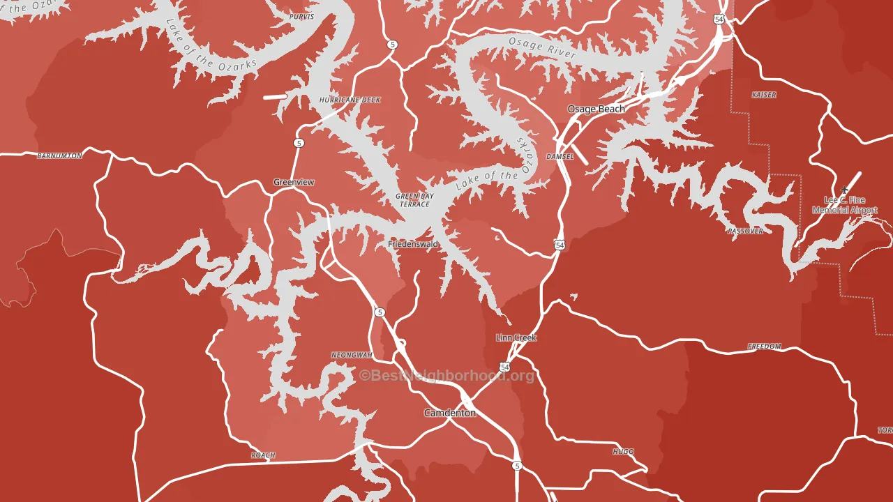 Camden County, MO block-group political-lean map