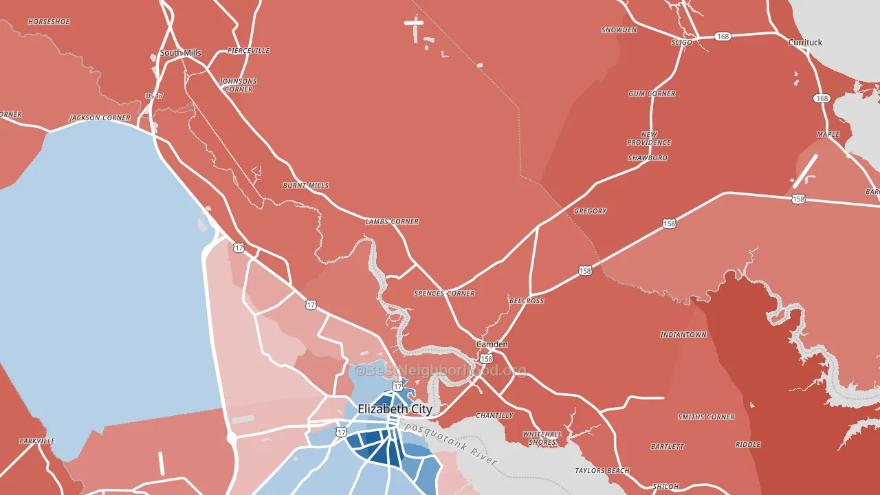 Camden County, NC block-group political-lean map