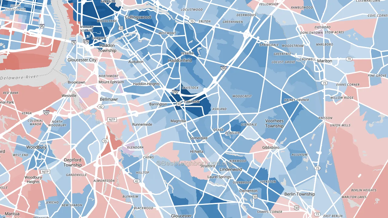 Camden County, NJ block-group political-lean map