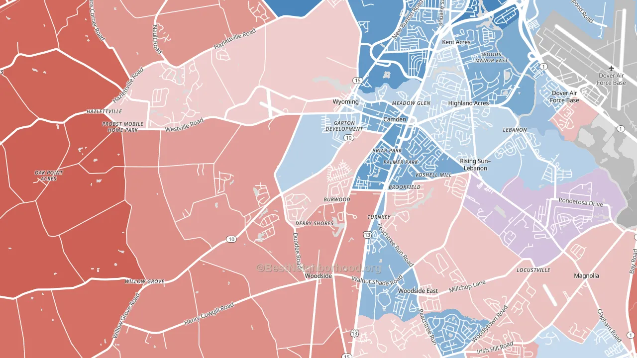 Camden, DE block-group political-lean map