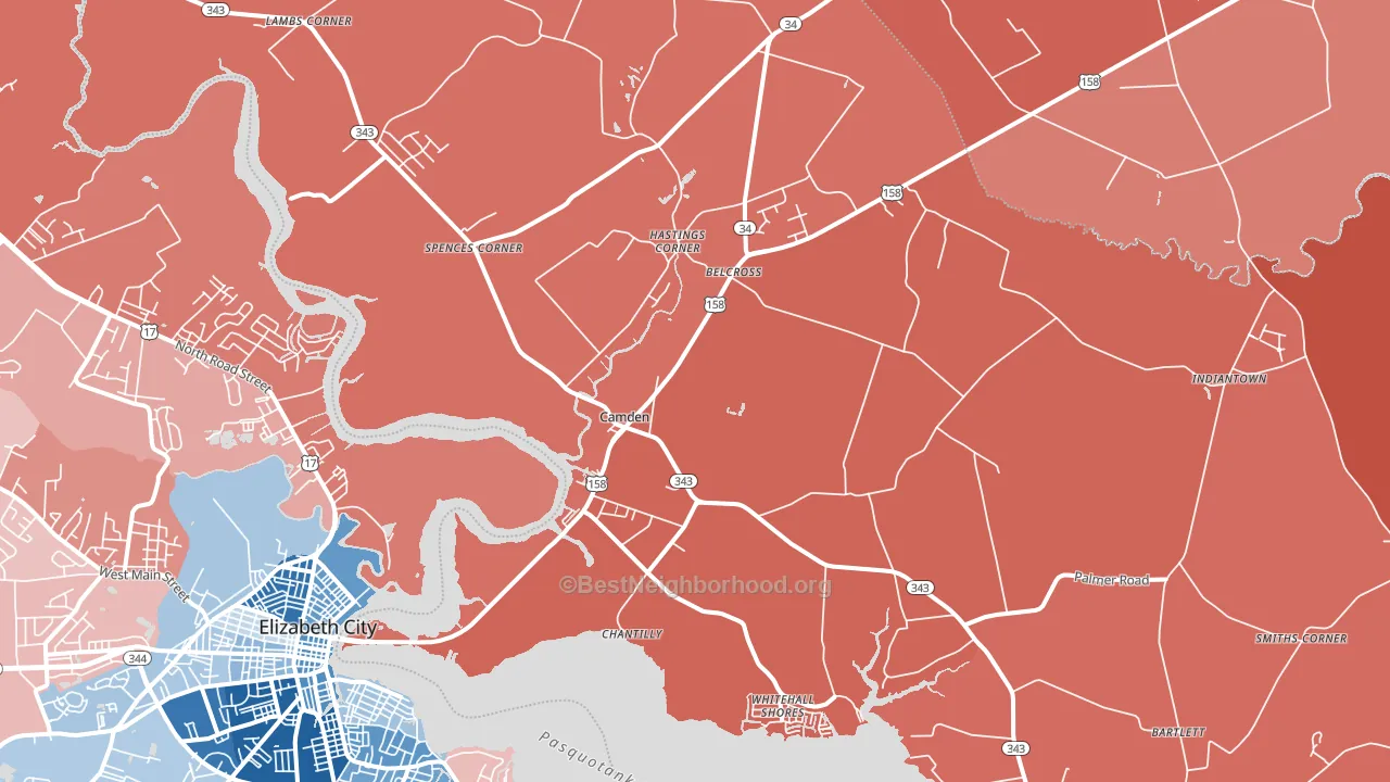Camden, NC block-group political-lean map