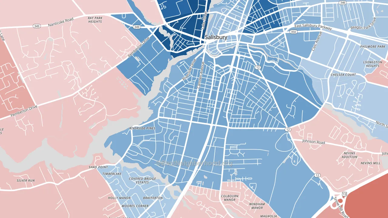 Camden, Salisbury, MD block-group political-lean map