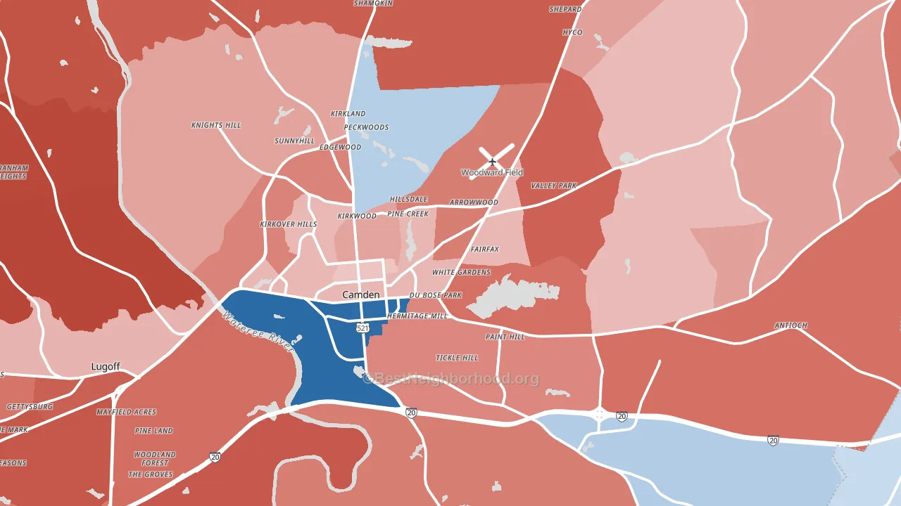 Camden, SC block-group political-lean map