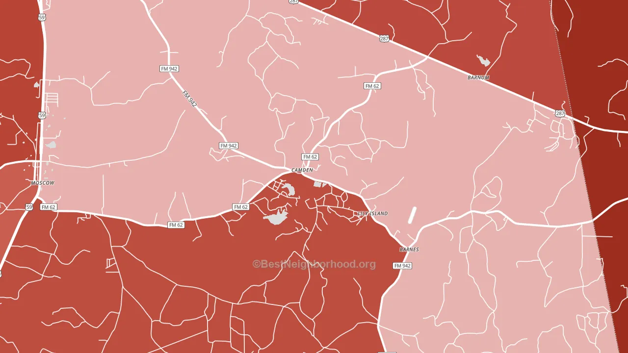 Camden, TX block-group political-lean map