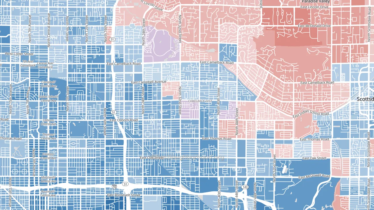 Camelback East, Phoenix, AZ block-group political-lean map
